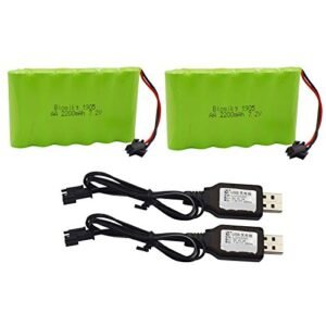 Blomiky 2 Pack 7.2V 2200mAh NiMH Rechargeable Battery with SM 2P Plug Connector for RC Volvo Articulated Dump Truck
