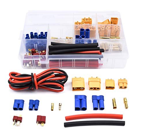 Readytosky RC Dually Wheel Adapters Kit with XT60 XT90 EC3 EC5 T Plug Connectors 14AWG Silicone Wire and Shrink Tubings 70PCS