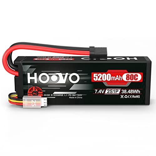 HOOVO 7.4V 80C 5200mAh 2S Lipo Battery with TR Plug Hard Case for Wakesetter RC Boat and Other RC Models
