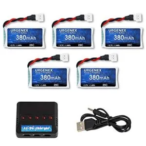 URGENEX 3.7V Drone Battery 380mAh 25C 1S Lipo Battery for RC 800 Aircraft SYMA Holy Stone Quadcopter 5PCS with 5in1 Charger