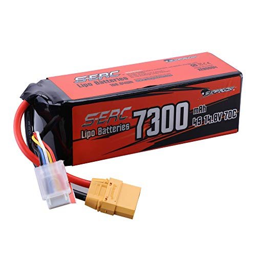 SUNPADOW 7300mAh 14.8V 4S Lipo Battery 70C with XT90 Connector for RC Vehicles