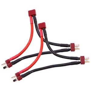 Treehobby 2PCS T-Plug 2 Male to 1 Female Series Connector Adapter Double Voltage Connectors with 12awg 10cm Silicone Wire Compatible with RC Car Truck Boat Lipo Battery Connection