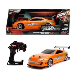 Jada Toys Fast and Furious 1 10 Scale Toyota Supra RC Car Drift Slide Remote Control Vehicle with Extra Tires 2.4GHz for Kids and Adults Orange and Black