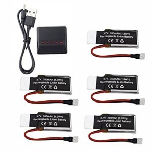 Fytoo Accessories 5PCS 3.7V 350mah Lithium Battery with 5 in 1 Charger for UDIRC D33 U12S U12 Remote Control Helicopter Spare Parts