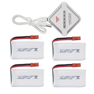 Sea Jump 4PCS 3.7V 1200mAh Lithium Battery with 4in1 Charger for X900 X9TW Folding Quadcopter Drone Accessories