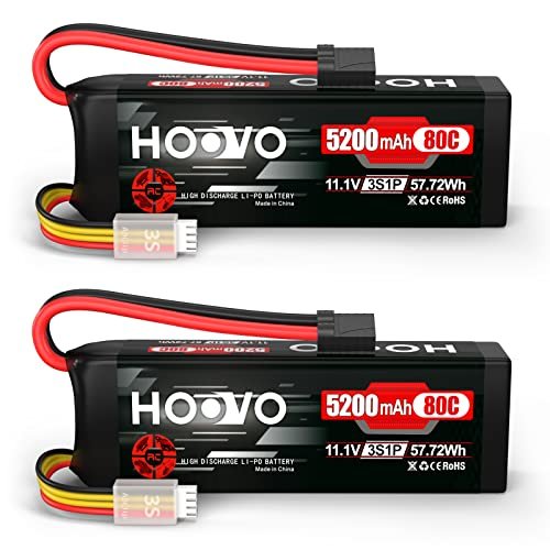 HOOVO H100 RC Boat Battery 11.1V 80C 5200mAh 3S LiPo with Tracxas Plug 2 Packs