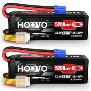 HOOVO Best 6S Lipo Battery for RC Car 22.2V 100C 5200mAh with EC5 Connector 2 Pack