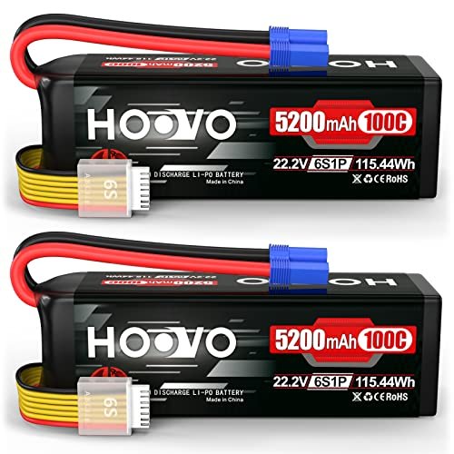 HOOVO Best 6S Lipo Battery for RC Car 22.2V 100C 5200mAh with EC5 Connector 2 Pack