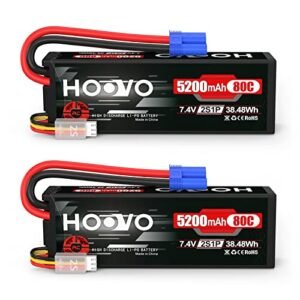 HOOVO 7.4V 80C 5200mAh 2S Lipo Battery Hard Case with EC5 Connector for RC Mining Truck Car Racing 2 Pack