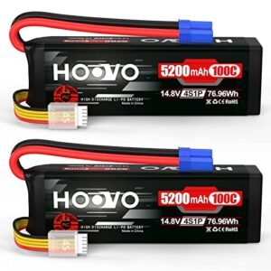 HOOVO Nitro RC Truck Body Shells Compatible 14.8V 100C 5200mAh 4S Lipo Battery with EC5 Connector Soft Case 2 Pack