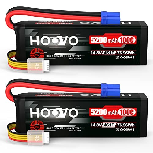 HOOVO Nitro RC Truck Body Shells Compatible 14.8V 100C 5200mAh 4S Lipo Battery with EC5 Connector Soft Case 2 Pack