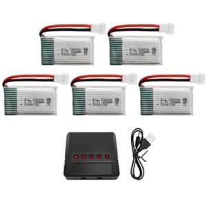 Fytoo 5PCS 3.7V 300mAh 25C Lithium Battery with 5 in 1 Charger Compatible with UDI RC Truck and Drones
