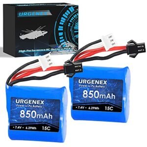 URGENEX 7.4V 850mAh 2S Lipo Battery with SM 2P Plug for Skytech H100 H102 RC Boats