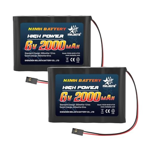 Melasta Reviving NiMH Batteries RC 6V 2000mAh Rechargeable Battery Pack 2Pack for Futaba Hitec RC Airplanes