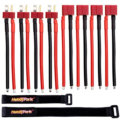 HobbyPark T Plug Connector Female Male Deans 14AWG 14 Gauge Silicone with Battery Straps for RC Lipo Battery Cable Drone Car Perfect for Ja Morant Prizm RC 4 Pairs