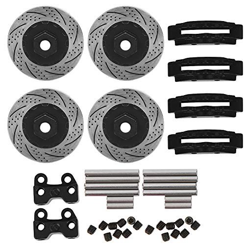 Dilwe 4Pcs Metal Simulation RC Brake Disc Calipers Compatible with 1/10 RC Car Foam Tires Upgrade Replacement Parts Black