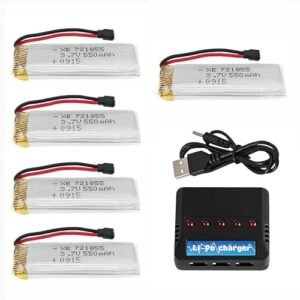 CBB 3.7V 550mAh Lipo Battery for Wltoys V930 V977 V988 E50S E50 JJRC H37 XK K110 RC Helicopter Drone Spare Parts 5 Pack with 5-in-1 Smart Charger