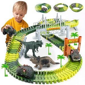 World Tech Toys RC Cars Dinosaur Train Race Track Set 160PCS for Kids Ages 2 8