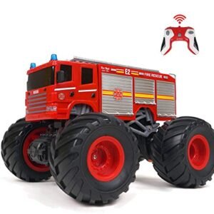 WOWRC Remote Control Fire Truck with LED Lights for RC Trucks Rechargeable 2.4GHz Monster Toy for Kids Toddlers 3 5 Years Red