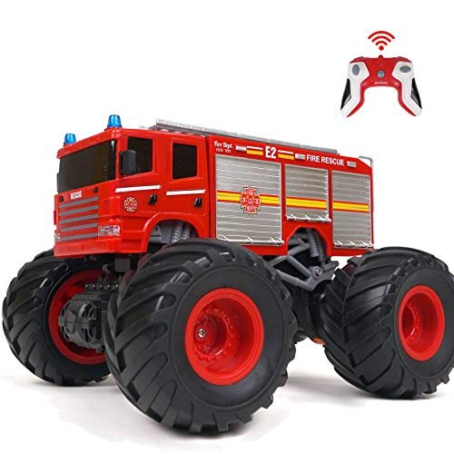 WOWRC Remote Control Fire Truck with LED Lights for RC Trucks Rechargeable 2.4GHz Monster Toy for Kids Toddlers 3 5 Years Red