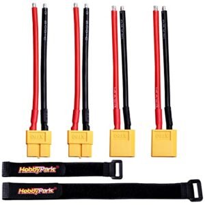 Hobbypark XT60 Plugs Connectors Male & Famale with 14AWG 14 Gauge Silicone w/Battery Straps RC Lipo Battery Cable for RC Cars Quadcopters Airplanes Boats(4PCS)
