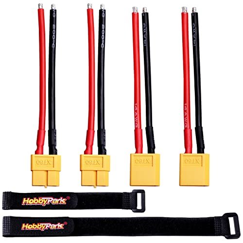 Hobbypark XT60 Connectors Set with 14AWG Silicone Wire and Battery Straps for RC Models 4PCS