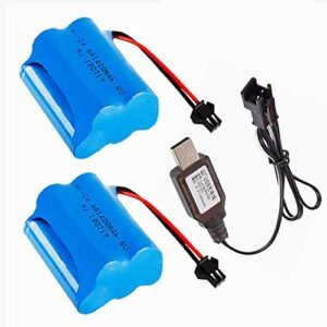 Rechargeable Ni-CD Battery AA 6V 1400mAh Replacement Batteries SM-2P Plug for RC Stunt Car,Solar Outdoor Lighting,Electric Tools,Q60 Q61 1/16 Military RC Truck 2 Pack with USB Charger