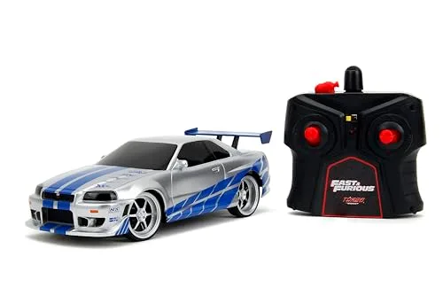 Jada Toys Fast and Furious 2002 Nissan GT R R34 1/24 Scale Remote Control RC Car 2 4GHz Silver 99371