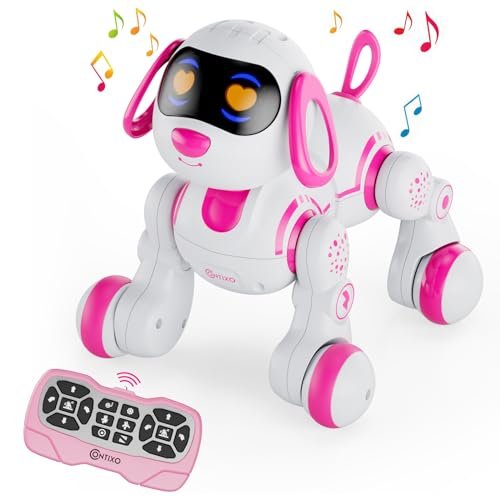 Vivitar RC Smart Robot Dog Interactive Remote Control Toy for Kids Ages 3 12 Programmable Dancing Robotic Pet Pink