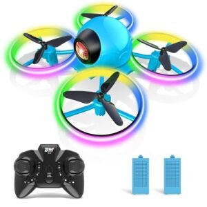 Dwi Dowellin Mini Drone with LED Lights 4.9 Inch Small RC Helicopter Flying Time Up to 10 Minutes for Kids and Beginners Blue
