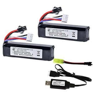 HYF 2 pcs 11.1V 2000mAh 451865 Soft-Gun Toy Rechargeable Li-ion Batteries SM-2P Plug with a USB Charging Cable for Some Water-Gun Toy