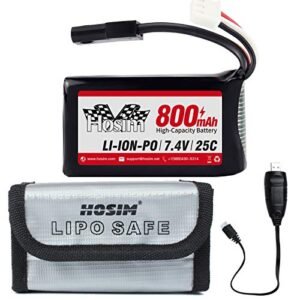 Hosim New Bright RC Wheelie Truck Rechargeable 7.4V 800mAh 25C 2S LiPo Battery Pack with JST Plug and USB Charger