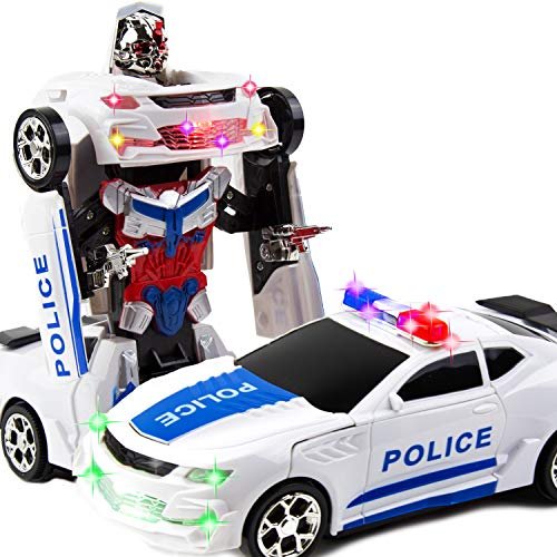 Toysery Go Go Smart Wheels RC Car Transforming Robot Police Toy with Lights and Bump Go Action for Kids Ages 3 5
