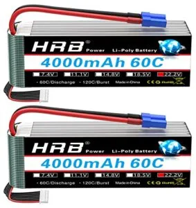 HRB 2pcs 6S Lipo Battery EC5 22.2V 4000mAh 60C for Springer RC Boat and Other RC Vehicles