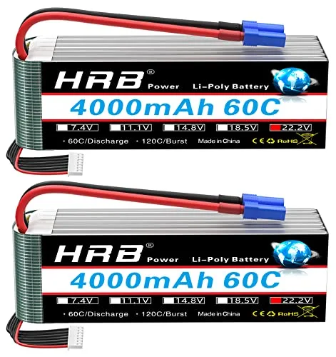 HRB 2pcs 6S Lipo Battery EC5 22.2V 4000mAh 60C for Springer RC Boat and Other RC Vehicles