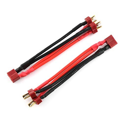 E-outstanding 2-Pack Deans Plug T-Plug Y Wire Harness Female to Male Dual Battery Extension Parallel Cable 14Awg Leads Adapter for RC Lipo Battery