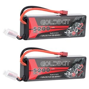 GOLDBAT LiPo Battery 5200mAh 2S 50C 7.4V Hard Case with T Plug for Evader RC Truck and Other 1/8 1/10 Scale Models 2 Packs