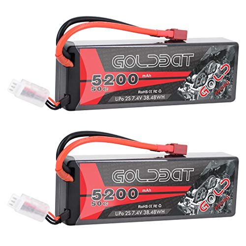 GOLDBAT LiPo Battery 5200mAh 2S 50C 7.4V Hard Case with T Plug for Evader RC Truck and Other 1/8 1/10 Scale Models 2 Packs