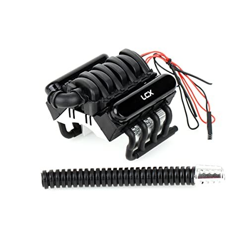 LCX Racing CNC Machined Aluminum V8 Engine Cover Heatsink with Fan for 1 10th Scale RC Crawler Bodies Compatible with Axial SCX10 SCX10II Wraith TRX4 TRX6 D90