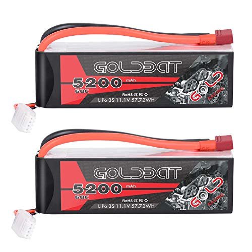 GOLDBAT LiPo RC Battery 5200mAh 3S 60C 11.1V with T Connector for Steerix RC Boat and Other RC Models 2 Packs