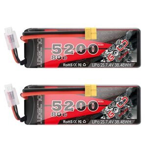 GOLDBAT 5200mAh 80C 2S 7.4V RC LiPo Battery Hard Case with XT60 Plug for RC Evader Jet BX Car RC Truck RC Truggy Racing 2 Pack