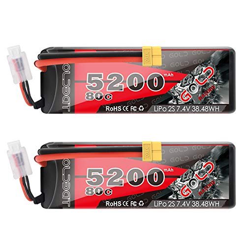 GOLDBAT 5200mAh 80C 2S 7.4V RC LiPo Battery Hard Case with XT60 Plug for RC Evader Jet BX Car RC Truck RC Truggy Racing 2 Pack