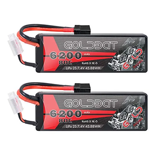 GOLDBAT 6200mAh 2S 80C 7.4V RC LiPo Battery Pack for RC Truck Bodies Dodge Ram and Other RC Vehicles