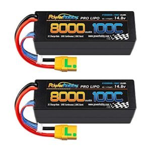 Powerhobby 4s 8000MAH 100C 14.8V Lipo Battery with XT90 Plug Hard Case 2 Pack for Arrma Kraton 8S and Losi DBXL E