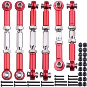 HobbyPark Rock Force 4X4 RC Buggy Replacement Parts Aluminum Adjustable Tie Rods Toe Links Set Linkage Steel Turnbuckles 6 Pack Red