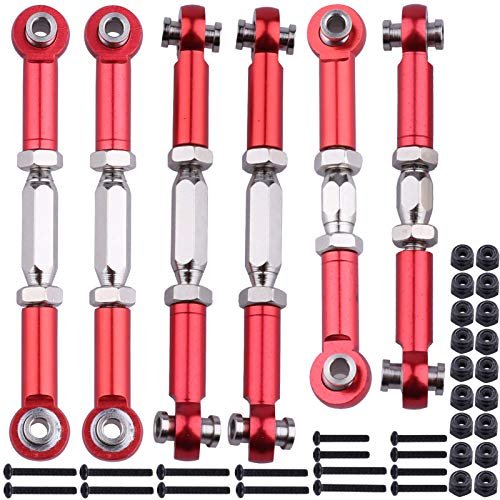 HobbyPark Rock Force 4X4 RC Buggy Replacement Parts Aluminum Adjustable Tie Rods Toe Links Set Linkage Steel Turnbuckles 6 Pack Red
