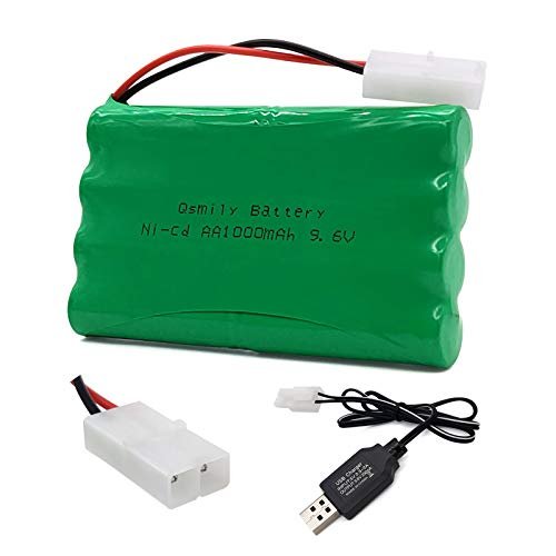 Qsmily 9.6V RC Battery Pack 1000mAh AA Rechargeable Ni Cd Battery with Tamiya Connector for Giant RC Aircraft Carrier Models