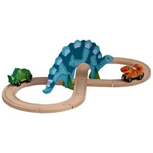 KidKraft Adventure Tracks Dino World Stego Loop 17 pc Wooden Train Track and Vehicle Play Set Perfect for RC Boat World Enthusiasts Gift for Ages 3 Plus