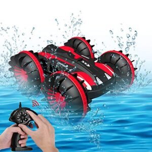 Seckton Amphibious RC Monster Truck with Powerful Engine for Kids 6 10 Years Old Boys Girls 2.4GHz Remote Control Waterproof Stunt Car All Terrain Vehicle Toy Red