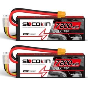 Socokin 3S 11.1V Lipo Battery 7200mAh 80C with Hard Case XT60 Plug for RC Racing Truck RC Boat RC Racing Car Racing RC Heli Airplane and Slash 1/10 Scale Racing Truck (2 Pack)